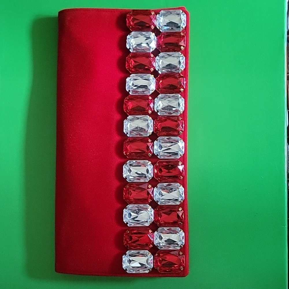Red & White Rhinestone Velvet Clutch